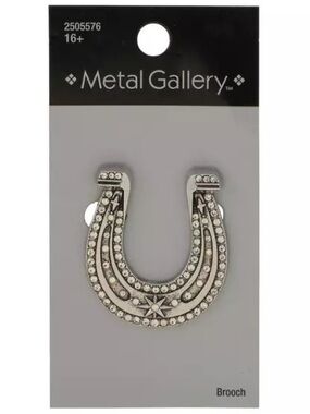 New Metal Gallery Silver Horseshoe Brooch with Crystal Accents